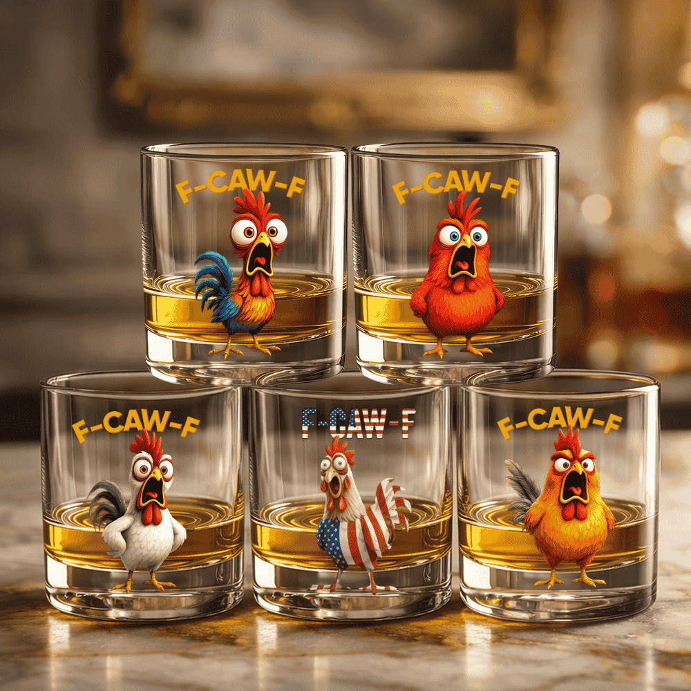F-Caw-F Crow Joke - Funny Whiskey Glass - Gift For Family Members, Coworkers, Friends - Personalized Combo Whiskey Glass + Decanter
