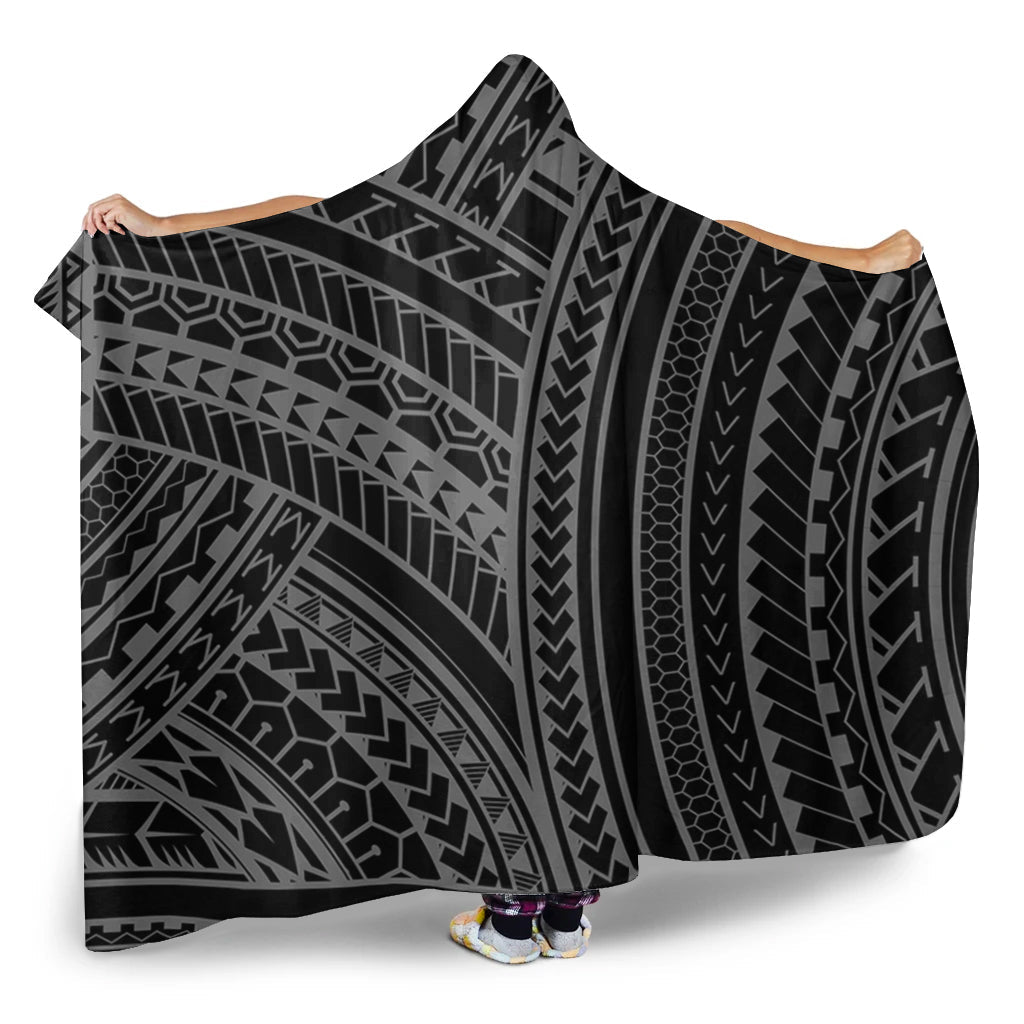 Hawaii Hooded Blanket Polynesia Pattern Gray