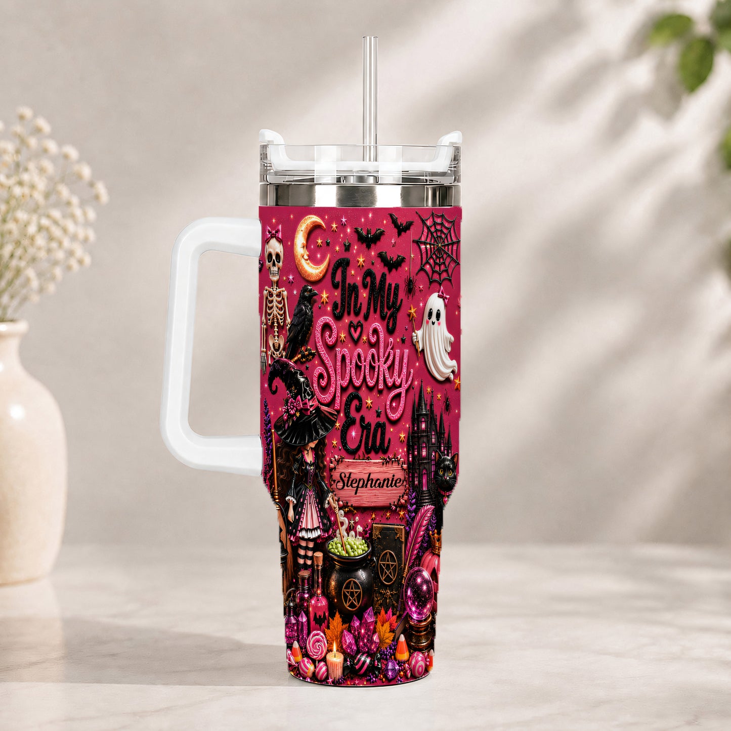 In My Spooky Era - Personalized Pink Halloween 40oz Tumbler With Straw