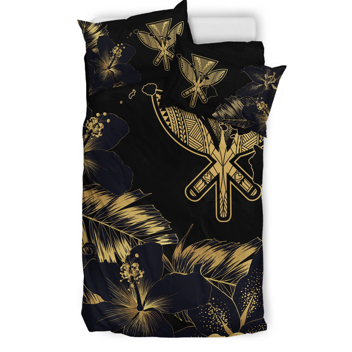 Hawaii Bedding Set - Hibiscus Tropical Hawaii Luxury Gold Bedding Set