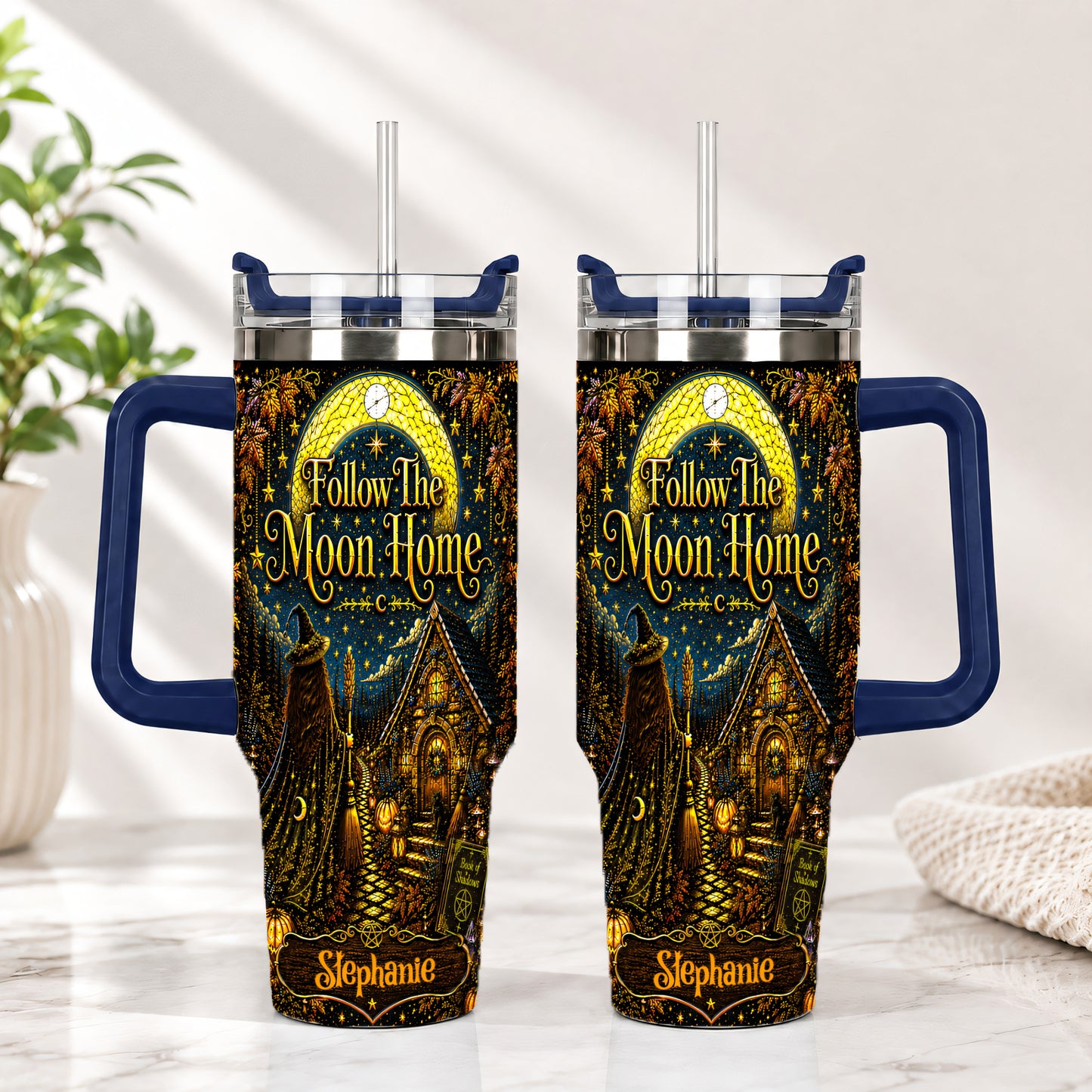 Follow The Moon Home - Personalized Witchcraft 40oz Tumbler With Straw