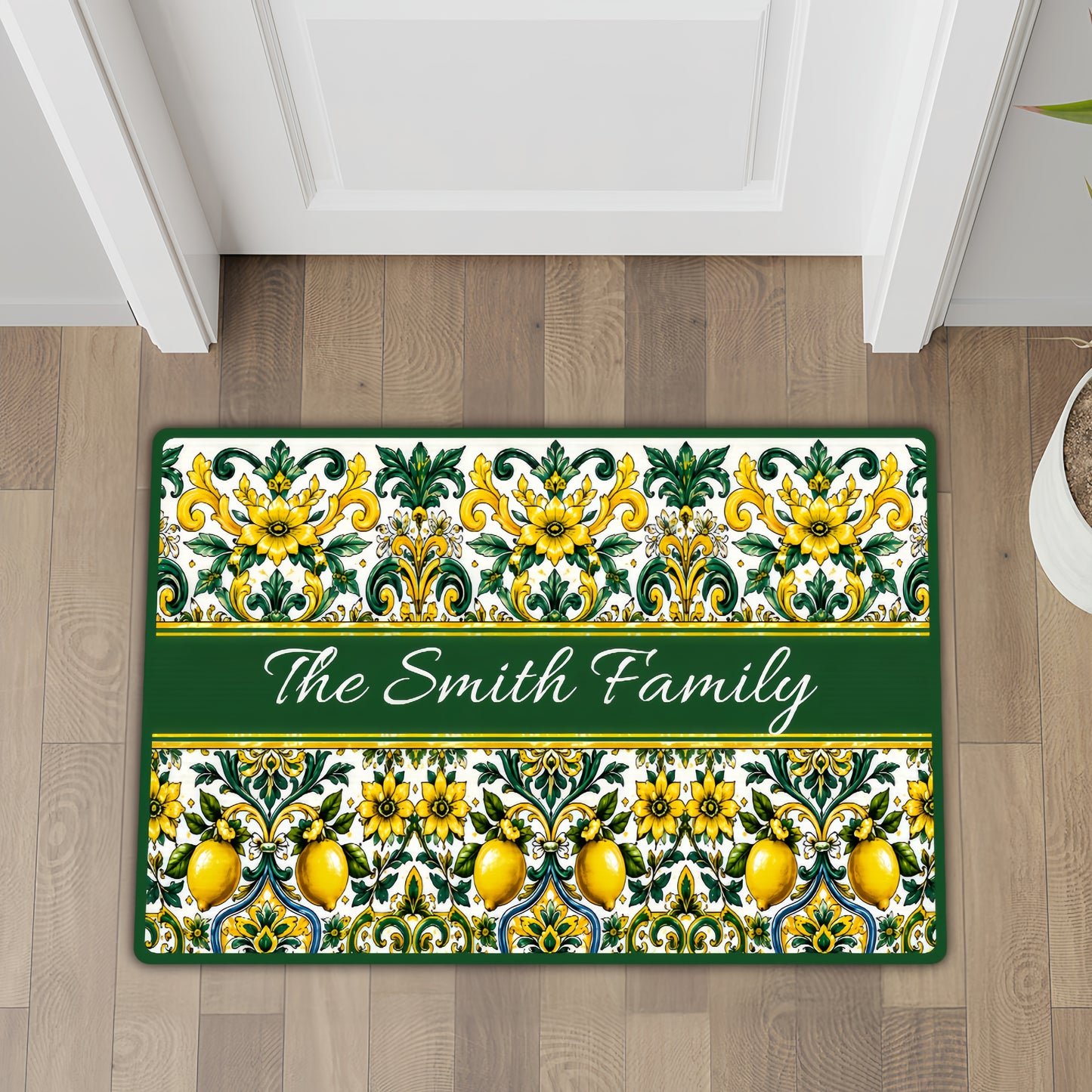 Mediterranean Style & Majolica Print Sun-Kissed Limoncello - Personalized Doormat