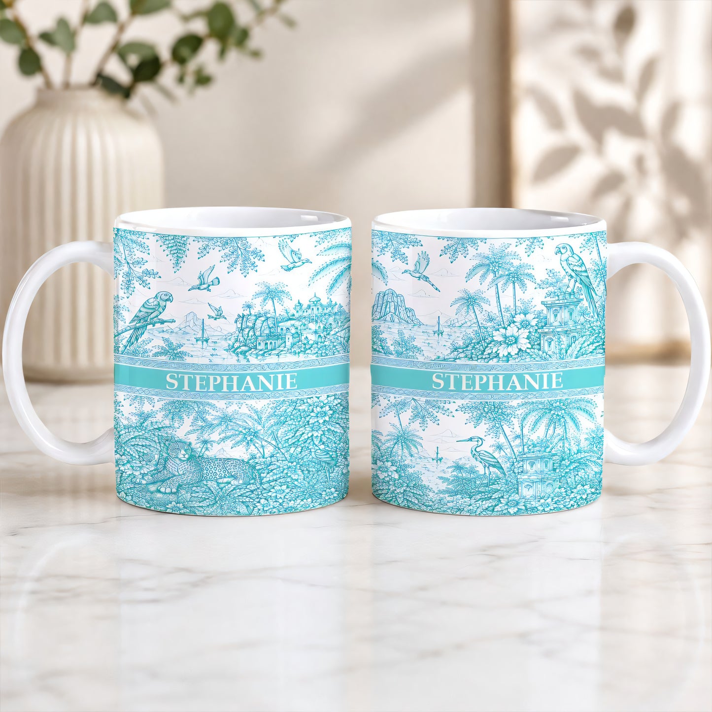 French Riviera Collection & Toile De Jouy Pattern Aquamarina - Personalized Accent Mug