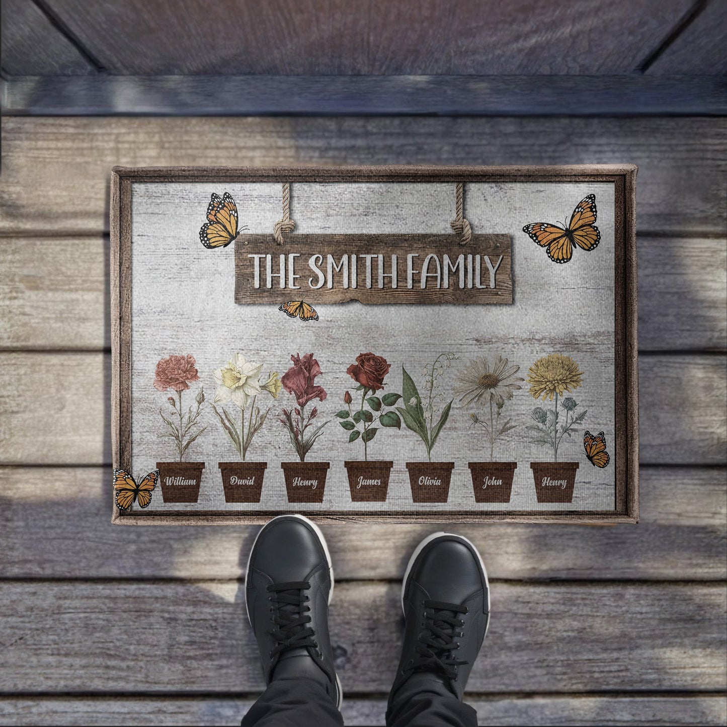 Blossoms and Butterflies Welcome You - Personalized Doormat - Gift For Family