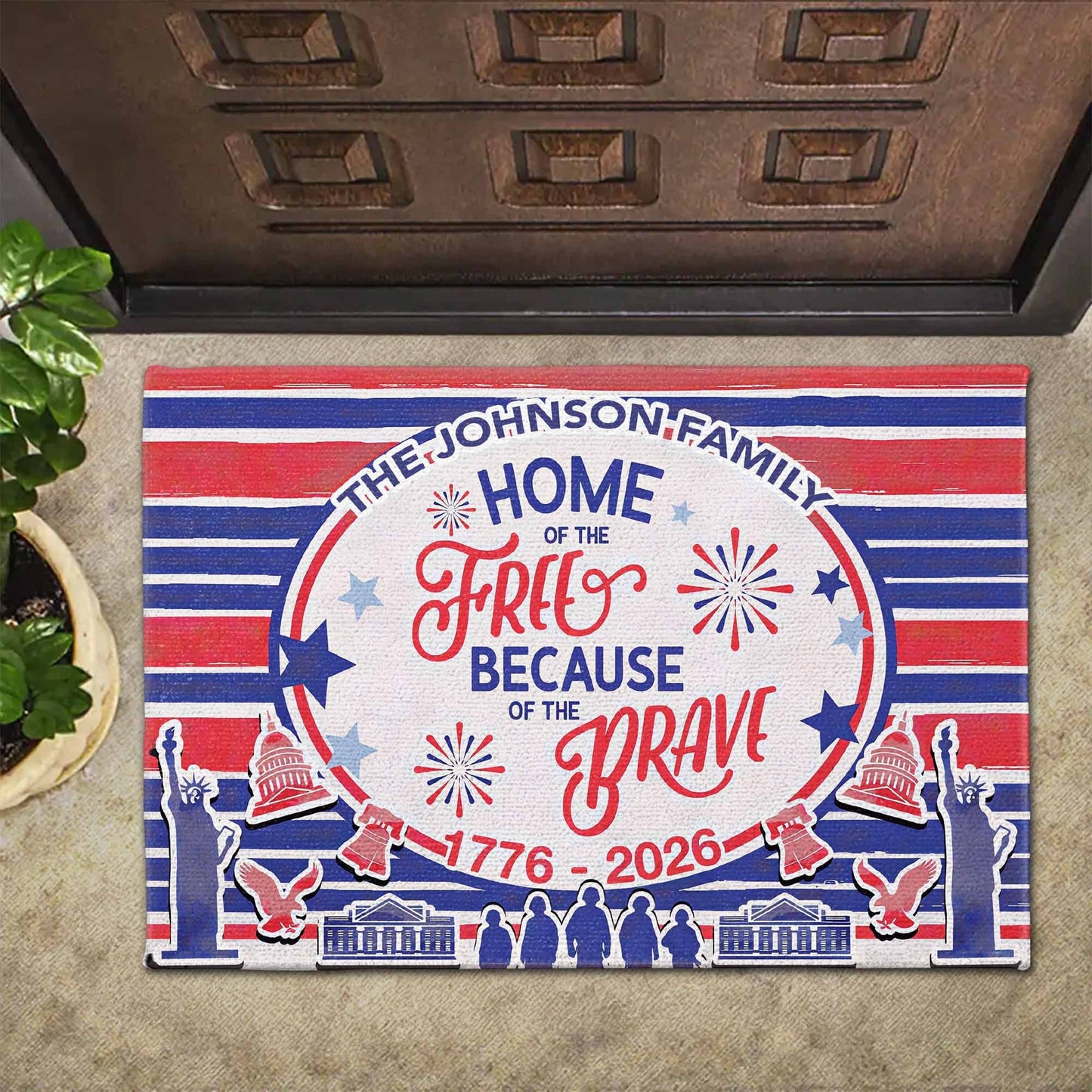 Home Of The Free Because Of The Brave - Personalized Doormat