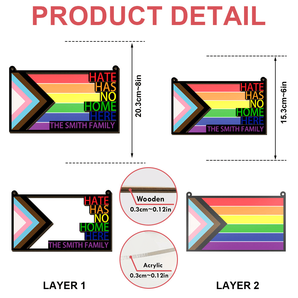 Hate Has No Home - LGBTQ+ Family - Personalized Window Hanging Suncatcher Ornament