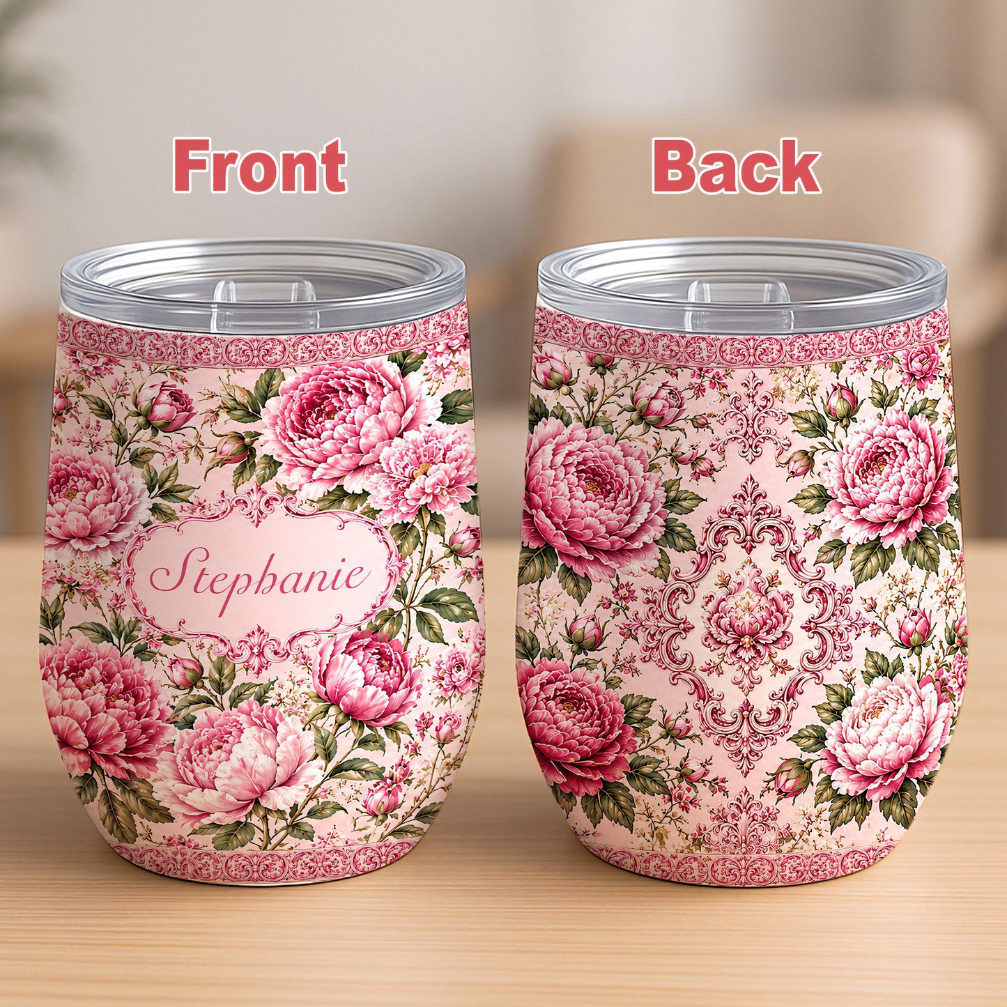 Charming Peony Paradise & Baroque Pattern - Personalized Wine Tumbler