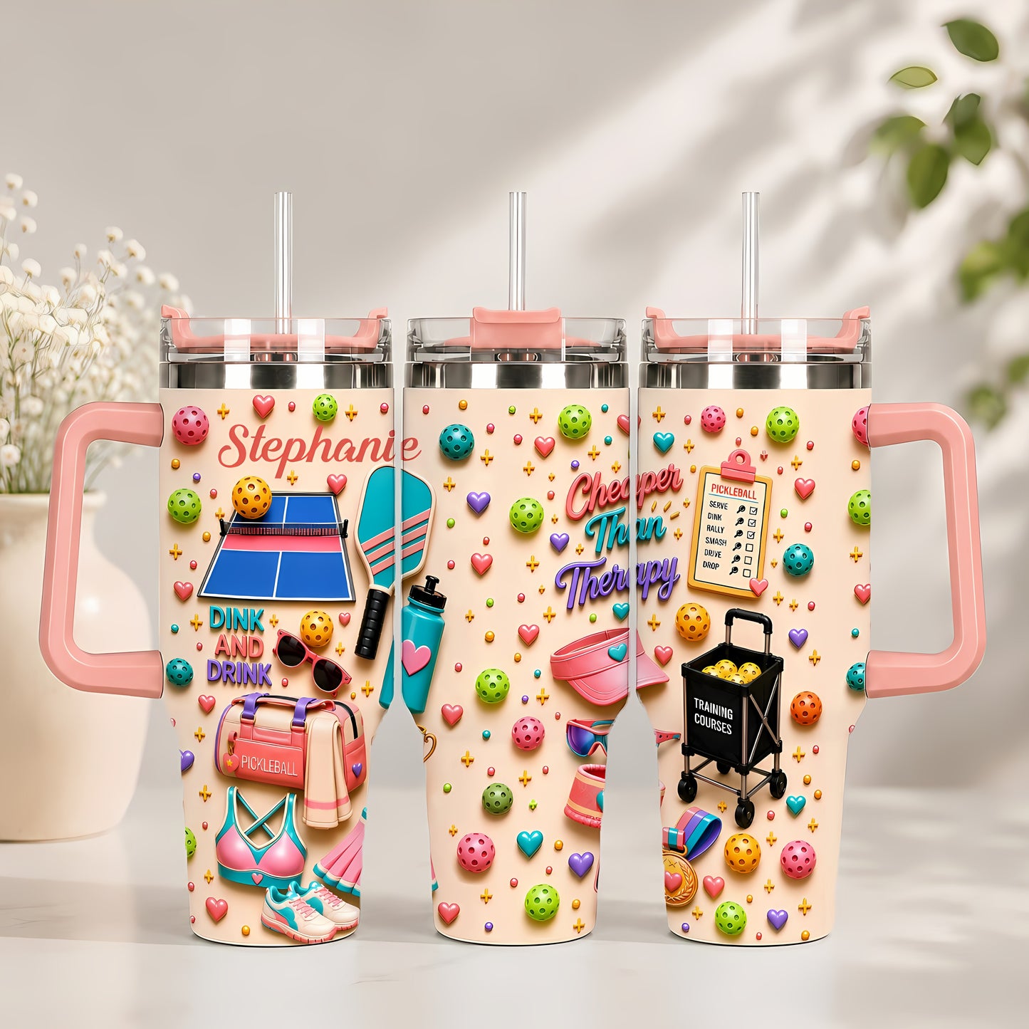 Dink And Drink - Personalized 40oz Pickleball Tumbler With Straw - Pickleball Gifts For Her
