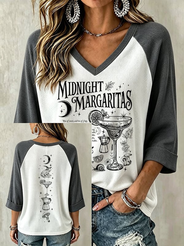Midnight Margaritas - Halloween Witch V Neck Top-Myprintsy