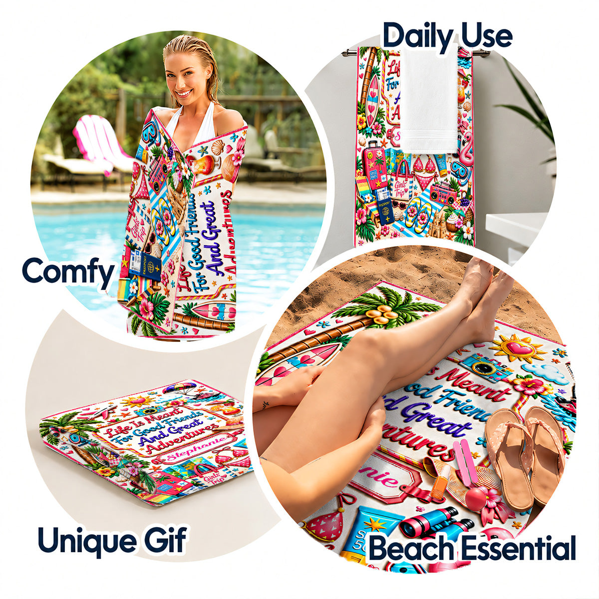 Life Is Meant For Good Friends And Great Adventures - Personalized Beach Towel