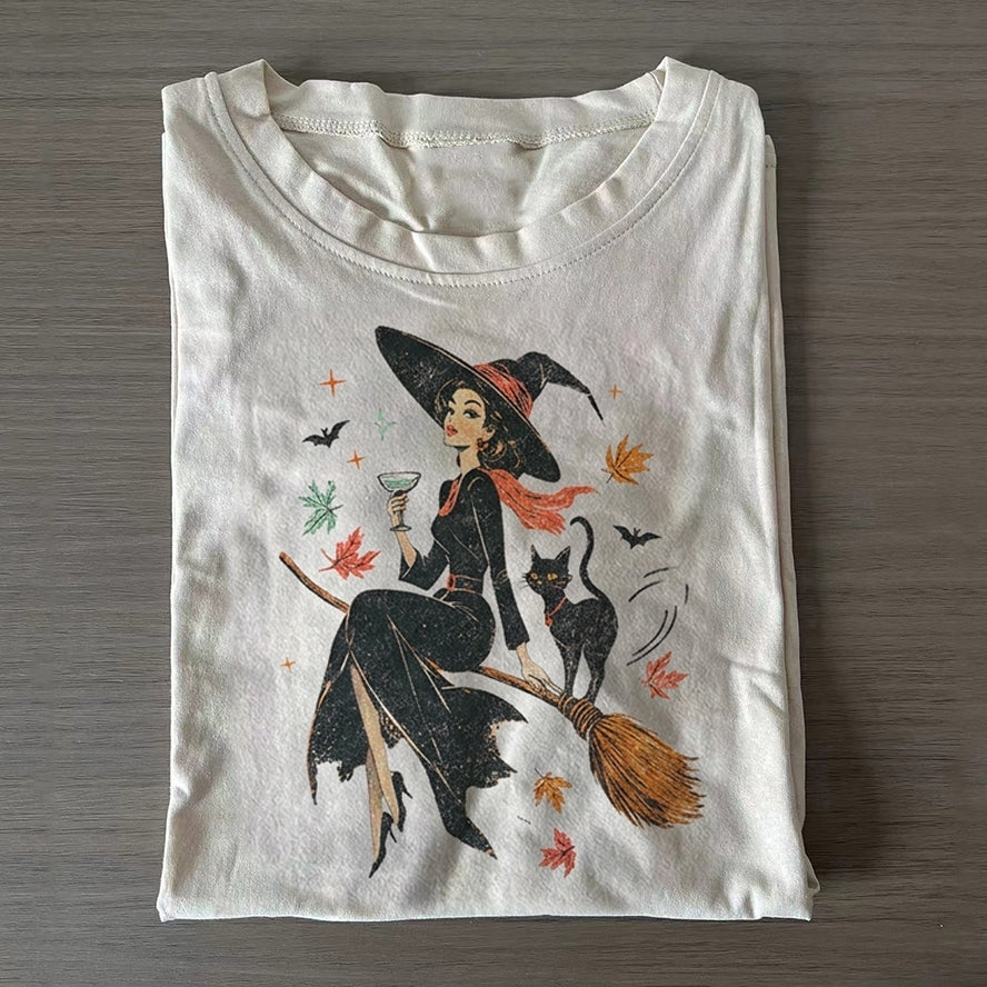 Vintage Witch & Cat - Halloween Shirt