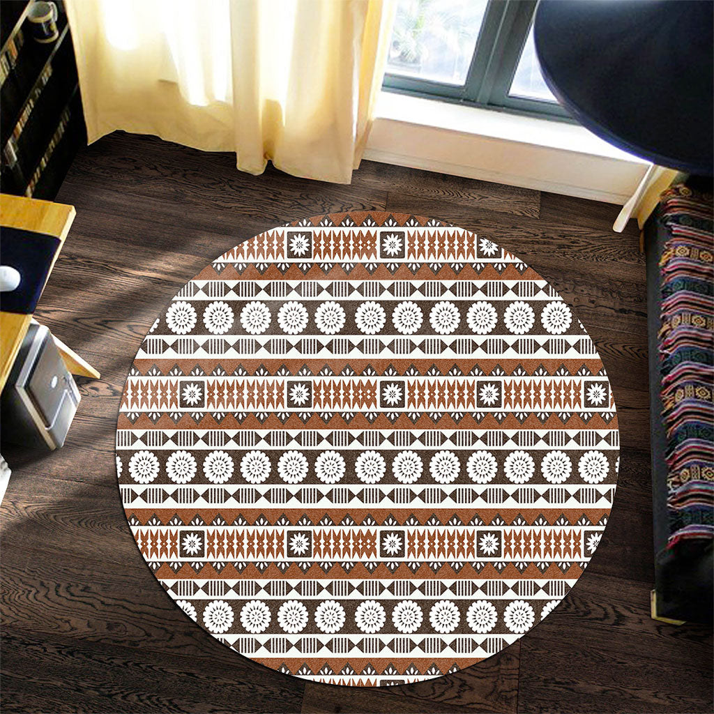 Fiji Round Rug Tapa Masi Pattern