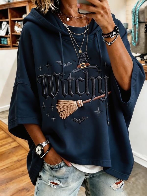Gothic Witchy Lettering And Magic Broomstick - Halloween Witch Hoodie