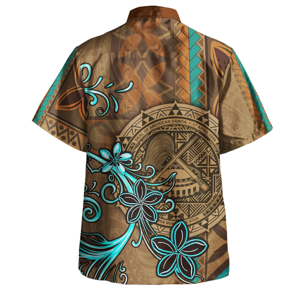 American Samoa Hawaiian Shirt Polynesian Pattern Motif And Teal Boar Tusk-Myprintsy