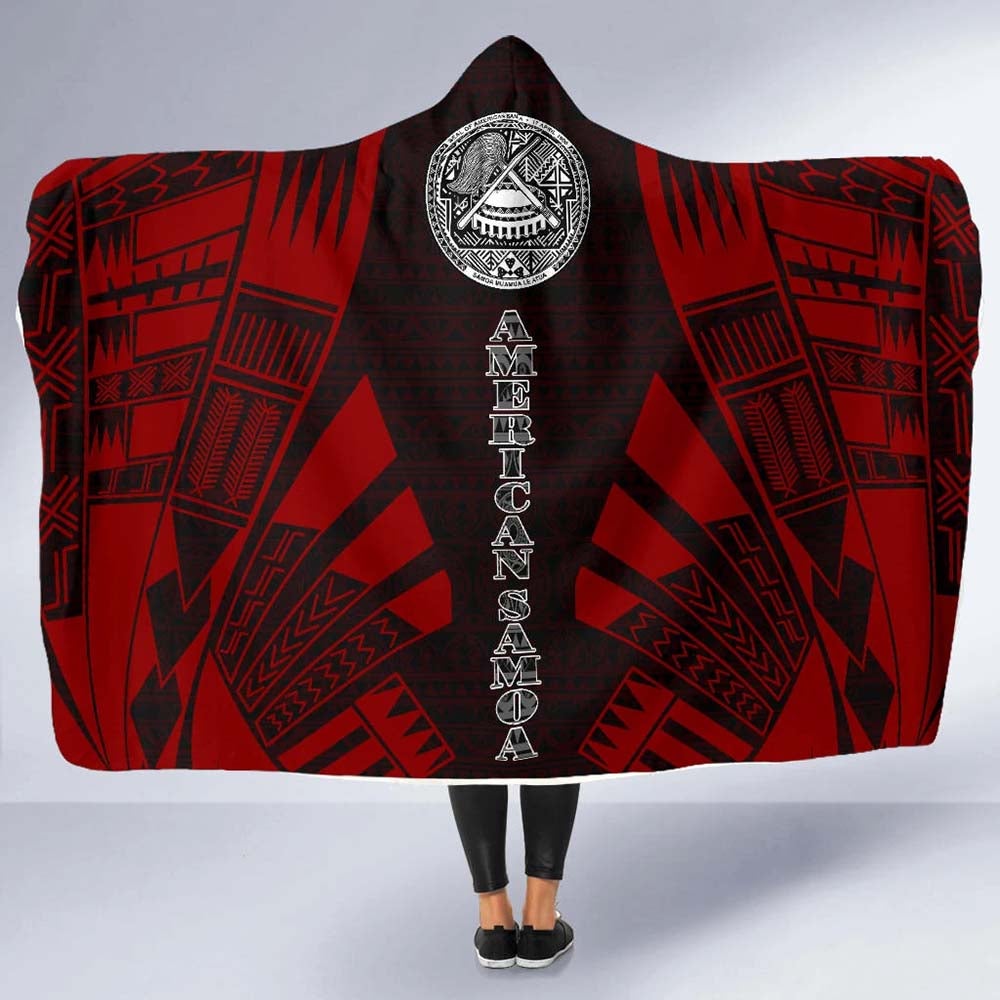 American Samoa Hooded Blanket - Polynesian Tattoo Red-Myprintsy