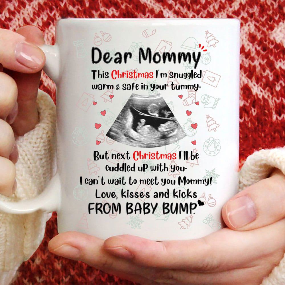 This Christmas I'm Snuggled Warm And Safe In Your Tummy Custom Mug - Personalized Coffee Mug - Gift For Mom