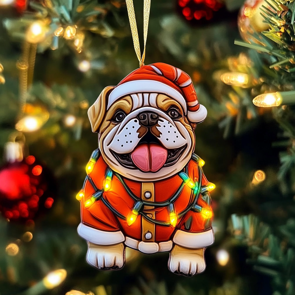 Bulldog Sleigh Ride Mica Ornament VTQ-Myprintsy