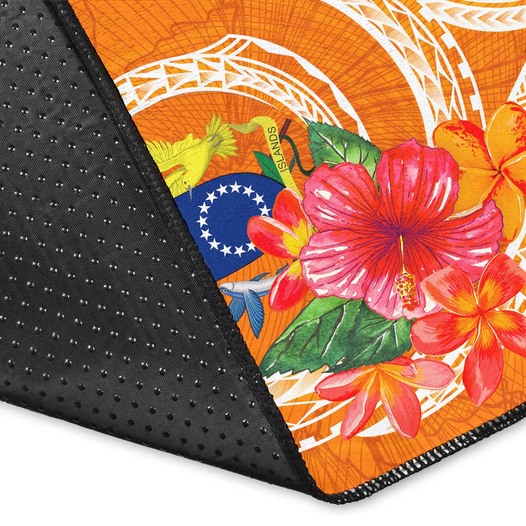 Cook Islandss Polynesian Area Rug - Orange Floral With Seal-Myprintsy