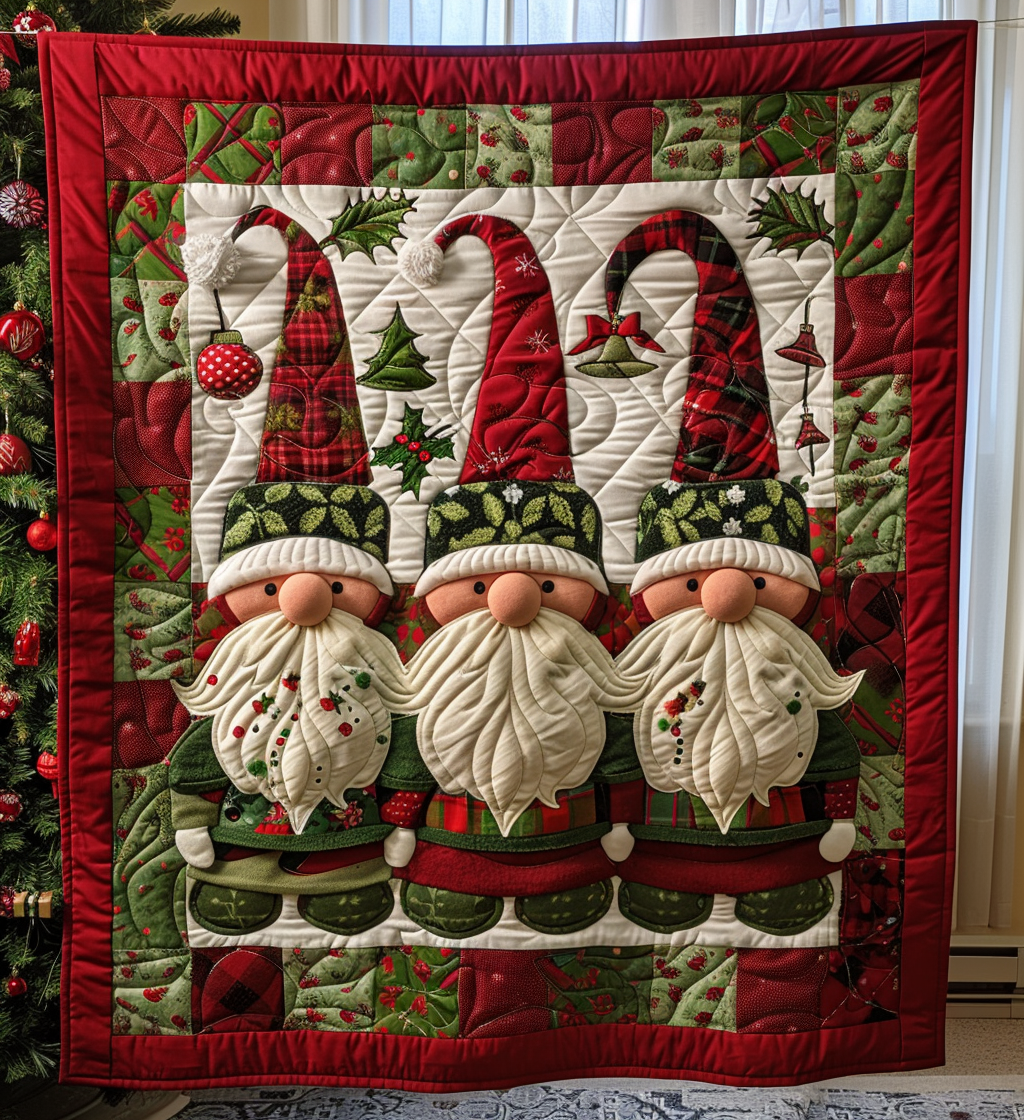 Cozy Christmas Gnomes Quilted Blanket VTQ-Myprintsy