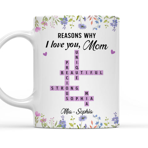Reasons Why I Love You Mom Crossword Art - Personalized Coffee Mug