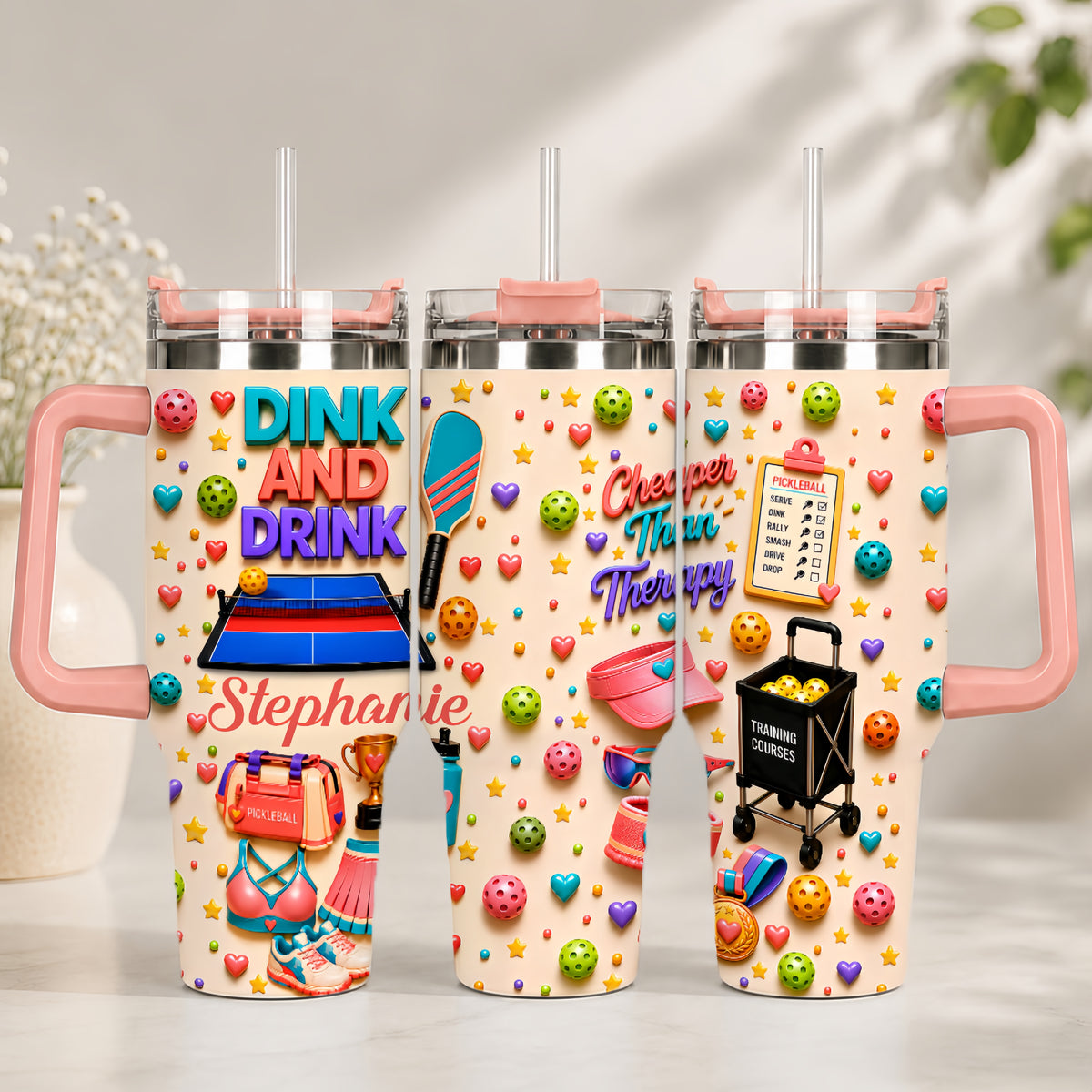 Dink And Drink - Personalized 40oz Pickleball Tumbler With Straw - Pickleball Gifts For Her-Myprintsy