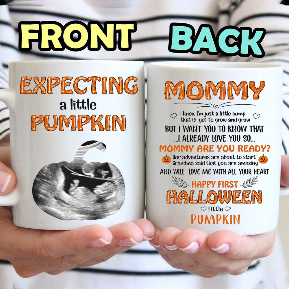 Expecting A Little Pumpkin Custom Mug - Personalized Coffee Cup - Halloween Mug-Myprintsy