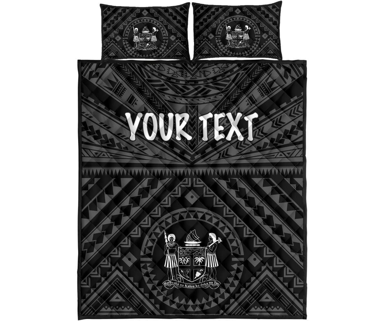 Fiji Personalised Quilt Bed Set - Fiji Seal With Polynesian Tattoo Style ( Black)-Myprintsy