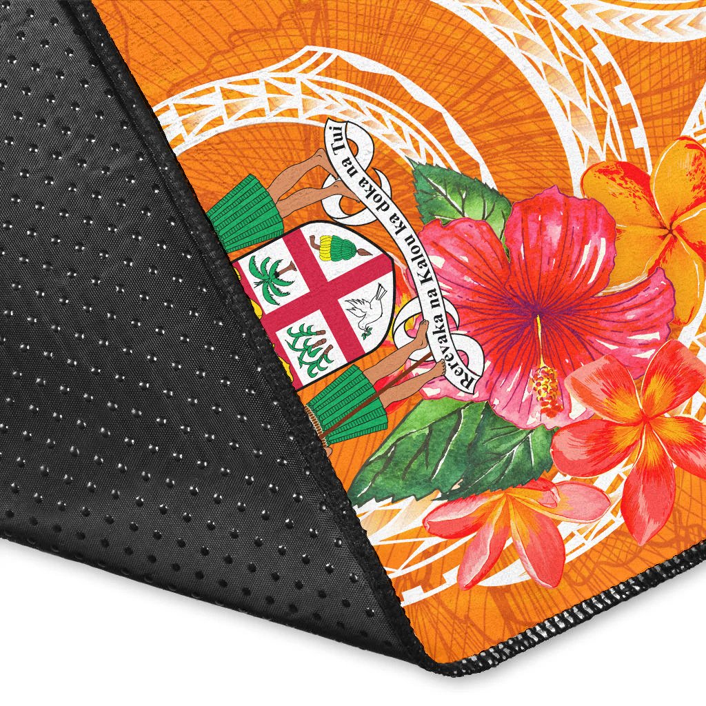 Fiji Polynesian Custom Personalised Area Rug - Orange Floral With Seal-Myprintsy