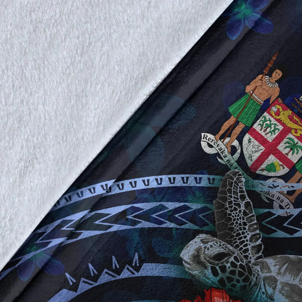 Fiji Polynesian Premium Blanket - Blue Turtle Hibiscus-Myprintsy