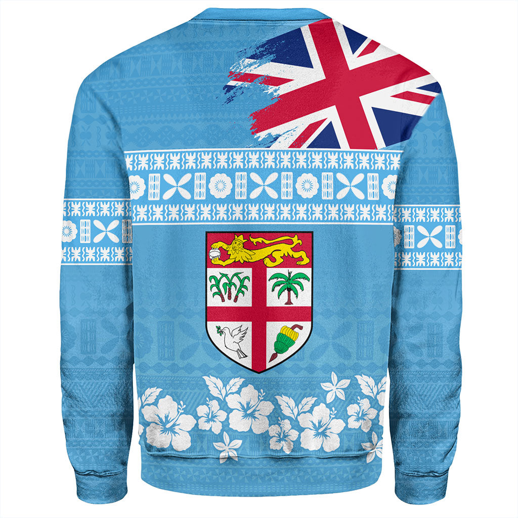 Fiji Sweatshirt Bula Pattern Flag With Hibiscus Flower
