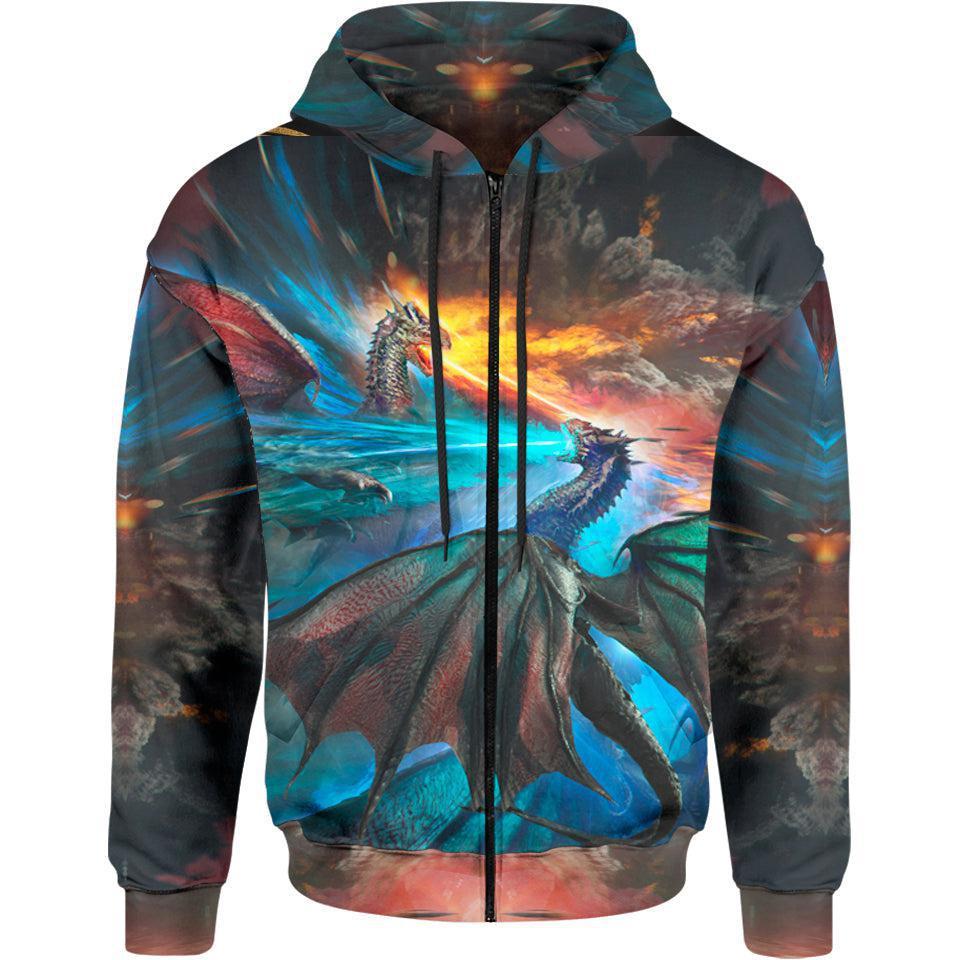Fire And Ice Dragons Zip Hoodie