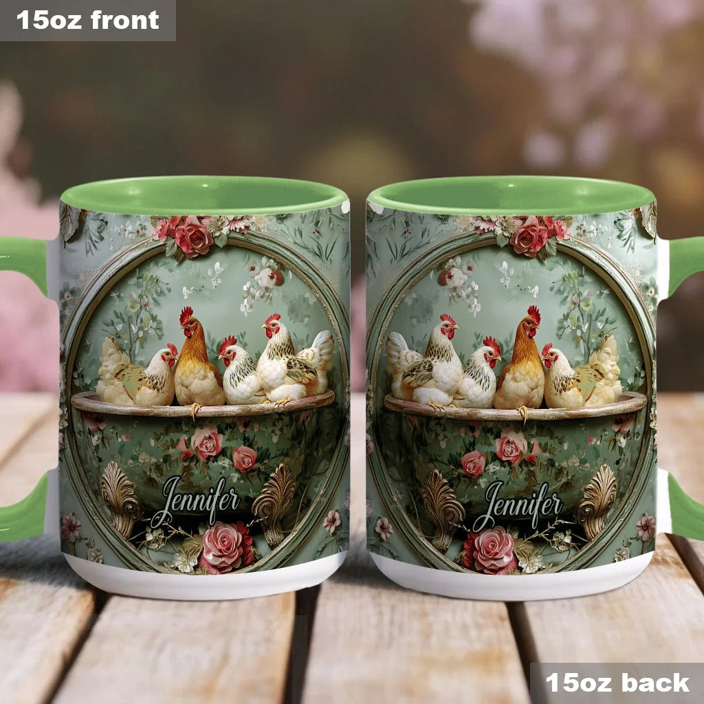 Floral Chicken - Personalized Chicken Accent Mug-Myprintsy