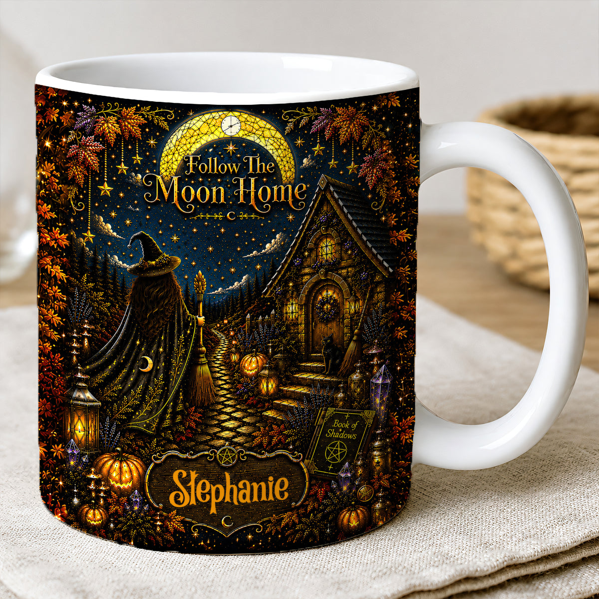 Follow The Moon Home - Personalized Witchcraft Accent Mug - Halloween Gifts For You, Family Members, Friends-Myprintsy