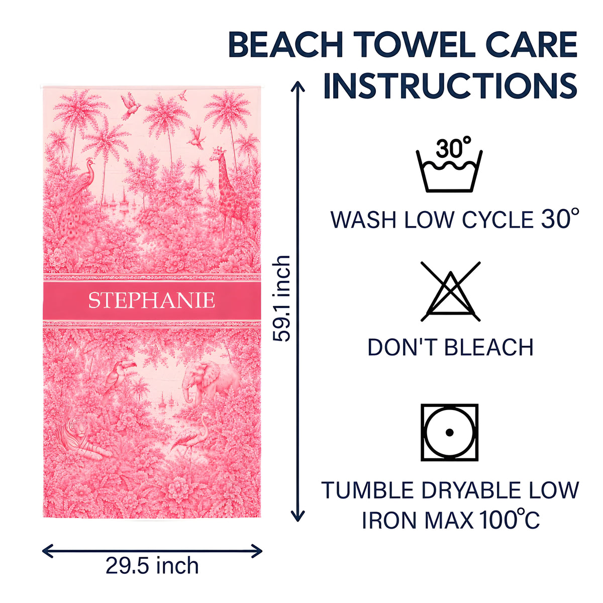 French Riviera Collection & Toile De Jouy Pattern Rose - Personalized Beach Towel-Myprintsy