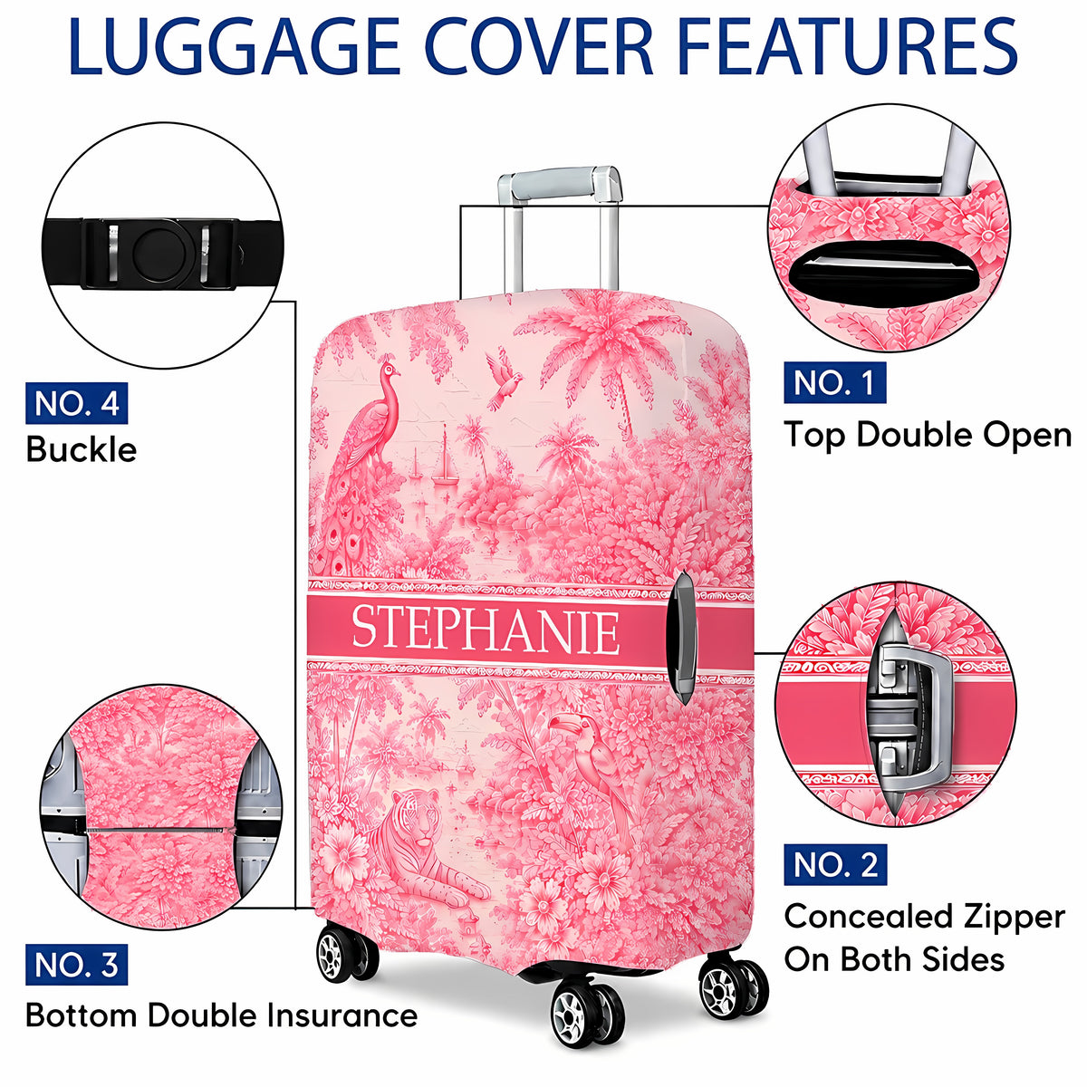 French Riviera Collection & Toile De Jouy Pattern Rose - Personalized Luggage Cover-Myprintsy