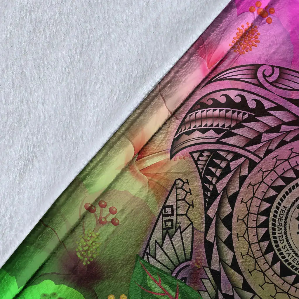 Fsm Polynesian Premium Blanket - Manta Ray Tropical Flowers-Myprintsy