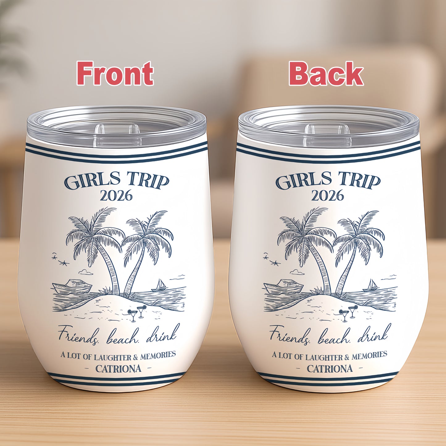 Girls Trip Summer Time - Personalized Wine Travelling Tumbler, Girls Trip Gifts-Myprintsy