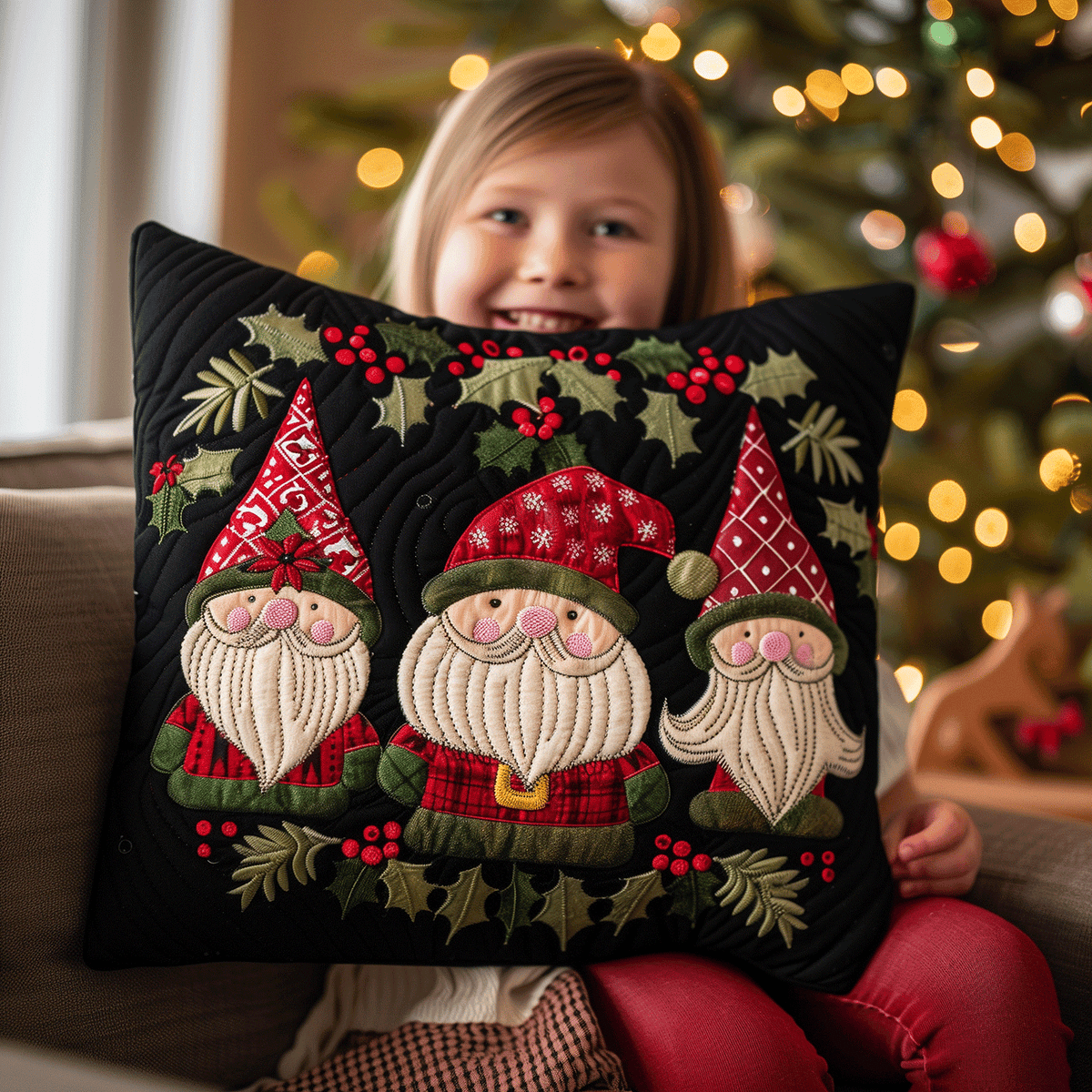 Gnome Christmas Spirit Quilted Pillow Case VTQ-Myprintsy