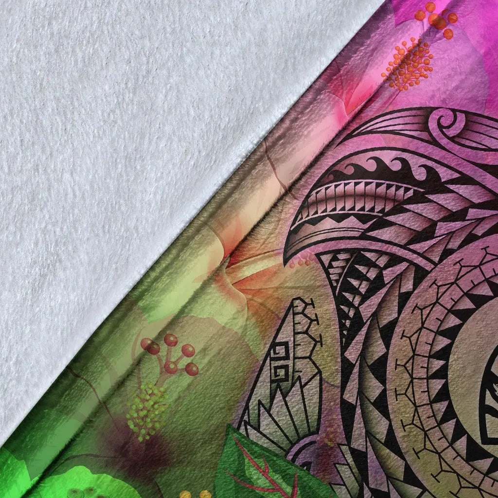 Guam Polynesian Premium Blanket - Manta Ray Tropical Flowers-Myprintsy