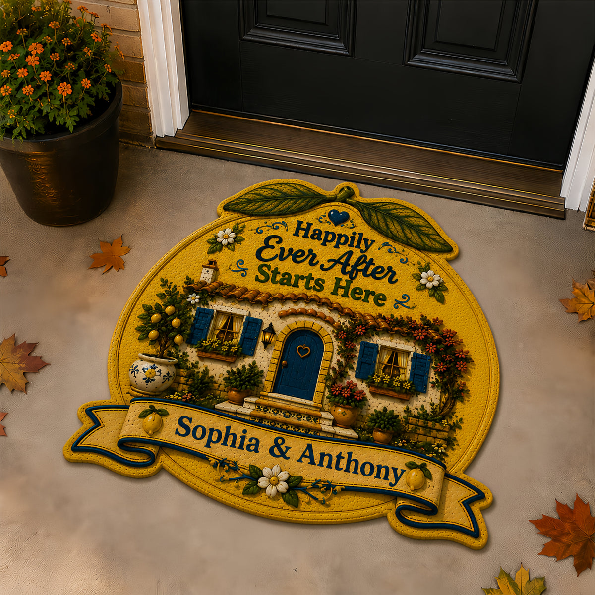 Happily Ever After Starts Here - Personalized Shaped Luxurious Doormat-Myprintsy