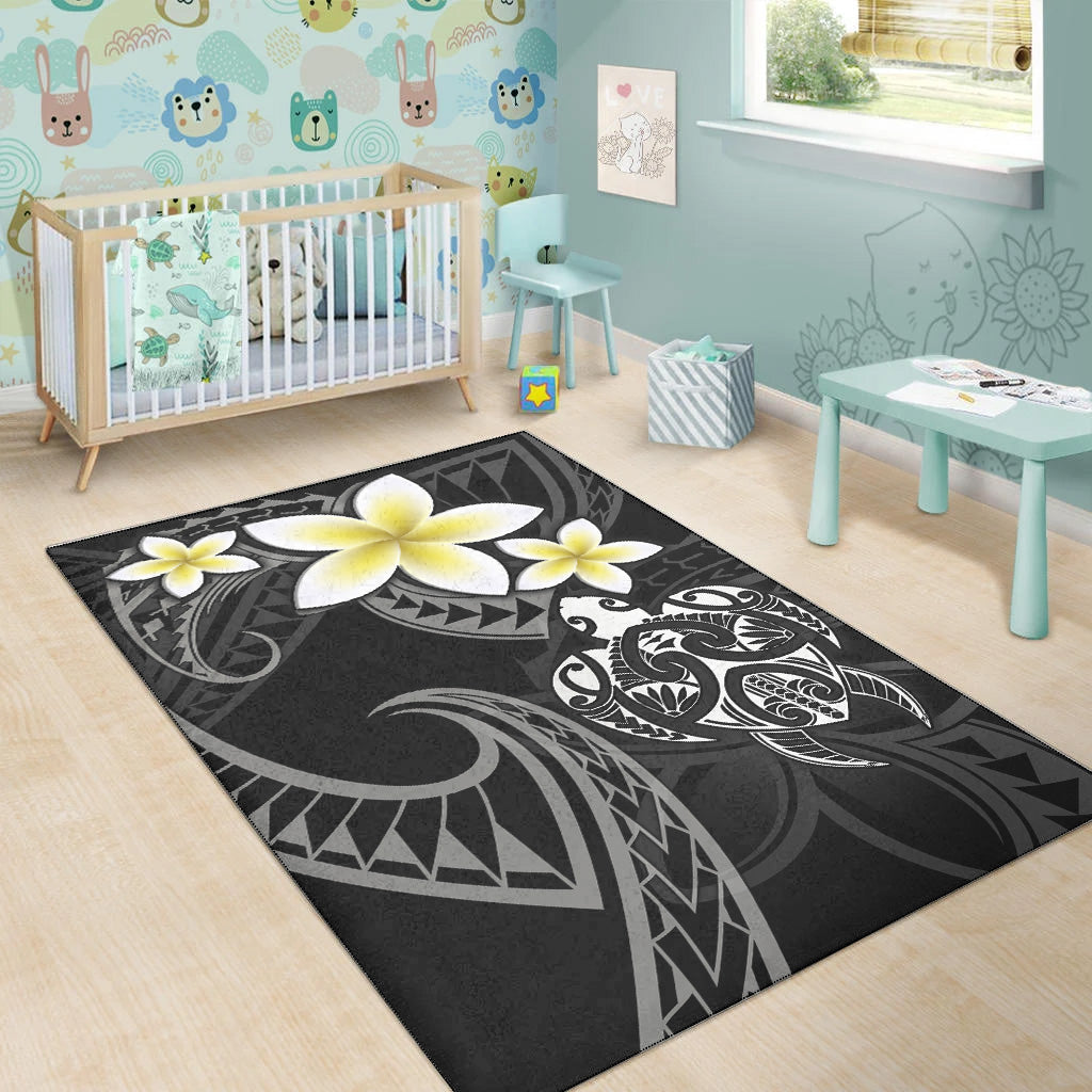 Hawaii Area Rug Hawaiian Turtle Honu Plumeria Tribal Tattoo-Myprintsy
