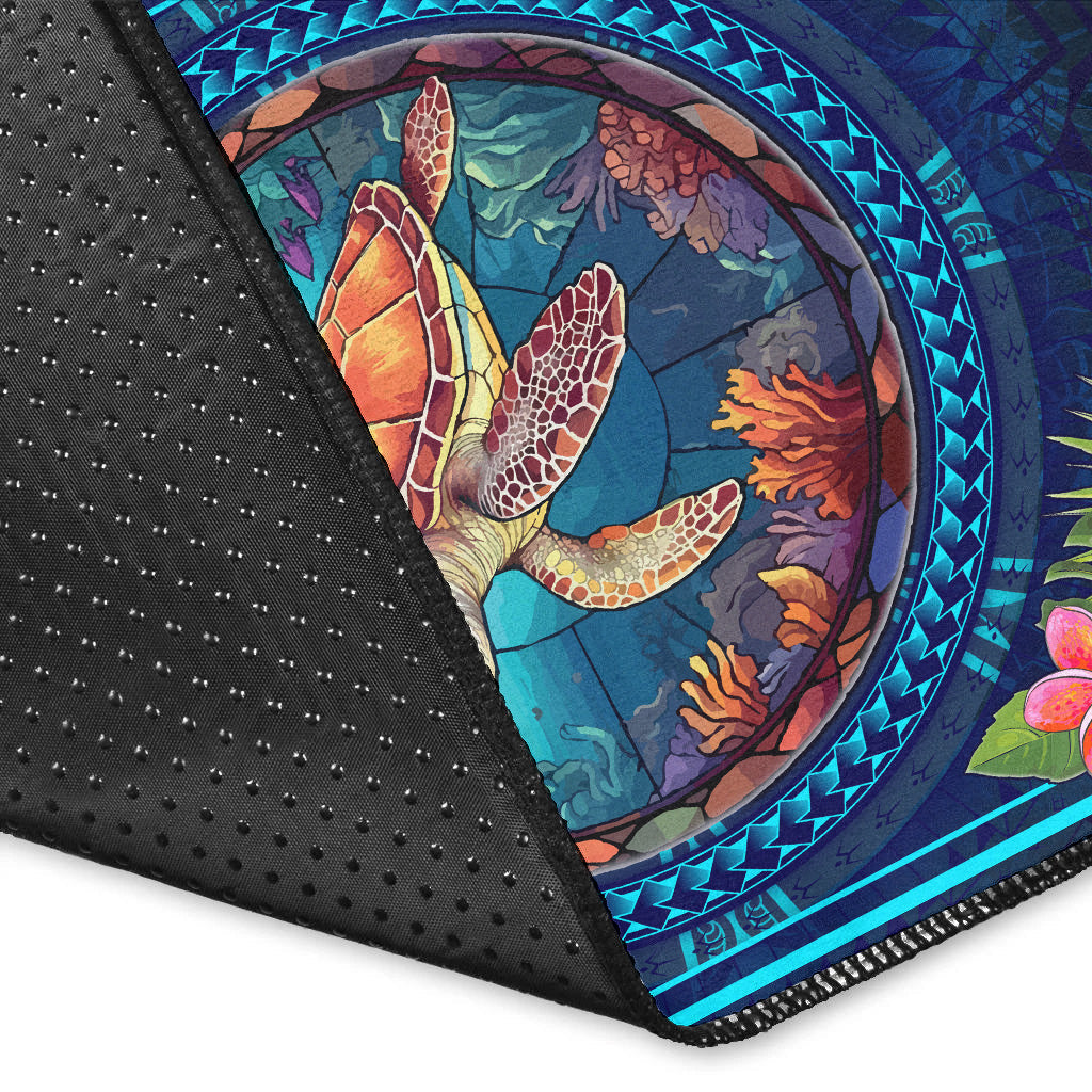 Hawaii Area Rug Polynesian Patterns Turtle Mascot WaterColor Style-Myprintsy