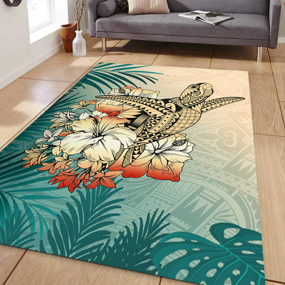 Hawaii Area Rug Tropical Leaves Sea Turtle Tribal-Myprintsy