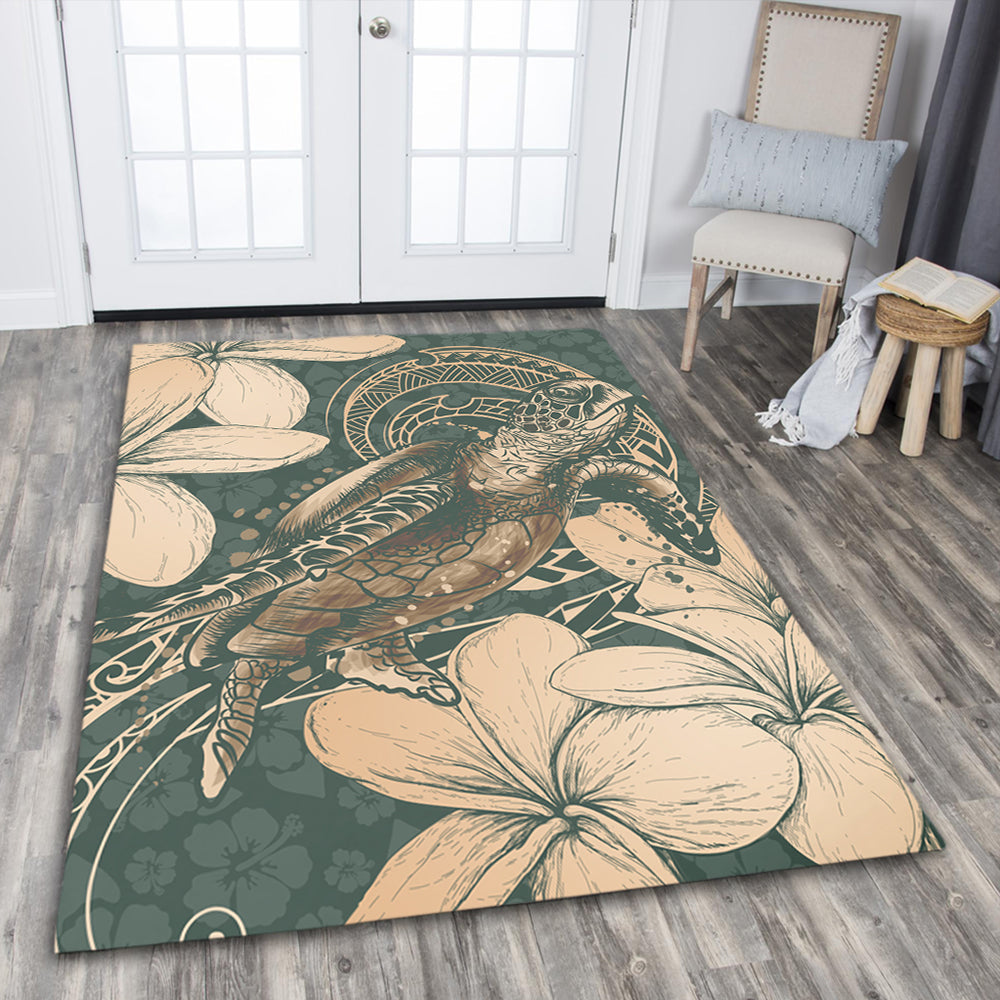 Hawaii Area Rug Turtle Map Plumeria Hibiscus Floral-Myprintsy