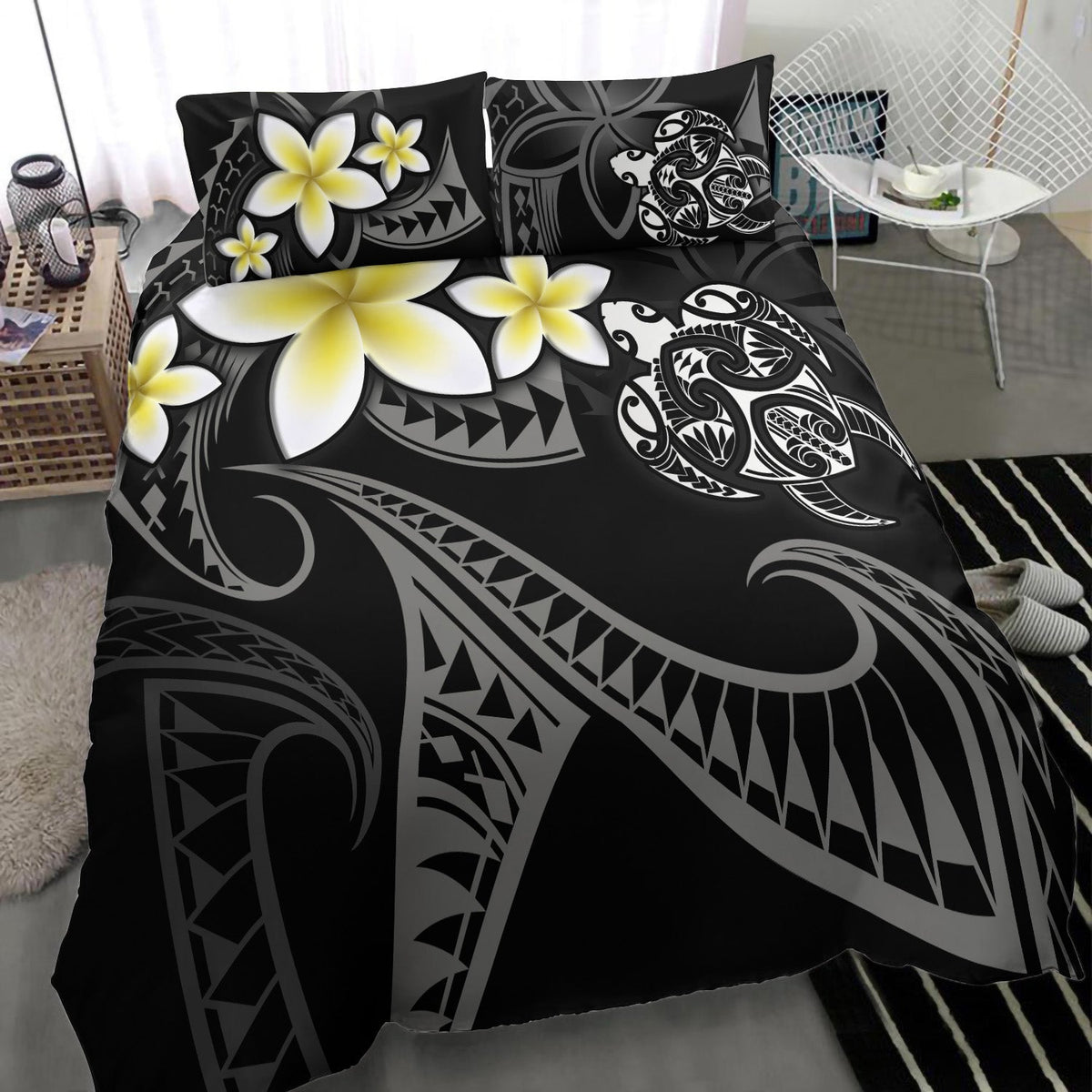 Hawaii Bedding Set Hawaiian Turtle Honu Plumeria Tribal Tattoo-Myprintsy