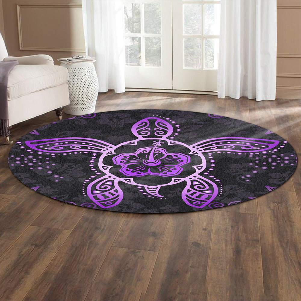 Hawaii Round Rug Turtle Hibiscus Violet