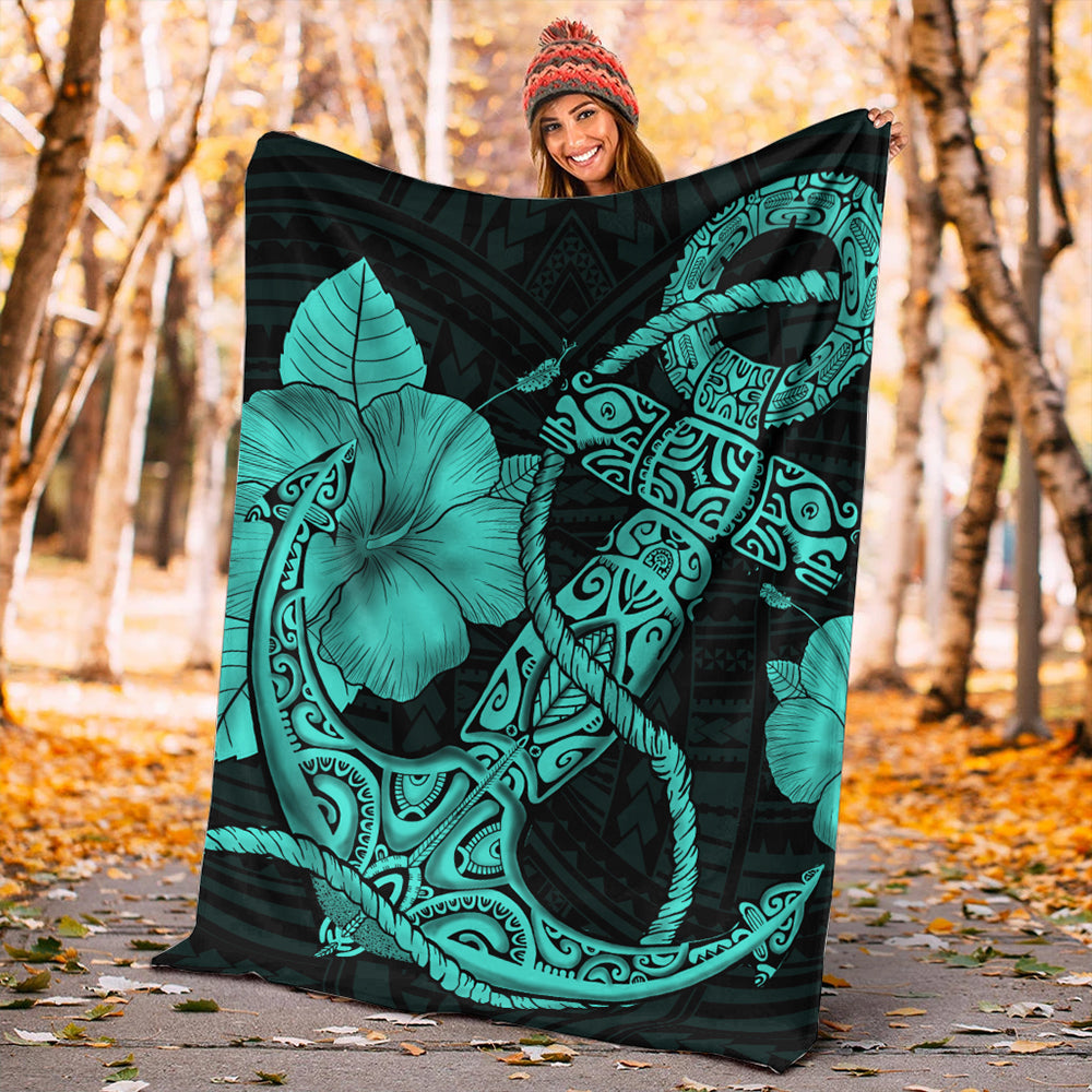 Hawaii Premium Blanket Anchor Poly Tribal Turquoise-Myprintsy
