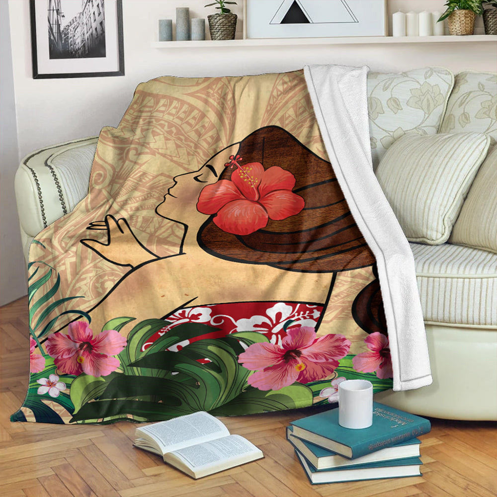 Hawaii Premium Blanket Beautiful Hula Girl Hibiscus Tropical-Myprintsy