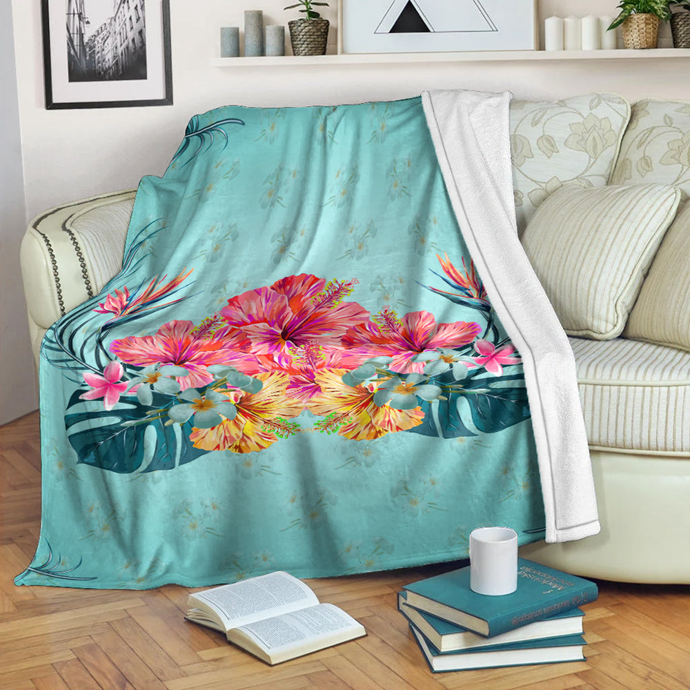 Hawaii Premium Blanket Flower Hibicus Plumeria Centre-Myprintsy
