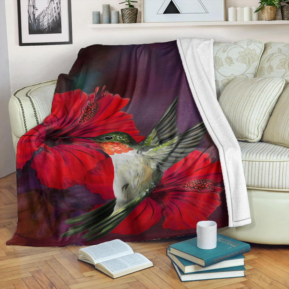 Hawaii Premium Blanket Hibiscus Hummingbird-Myprintsy